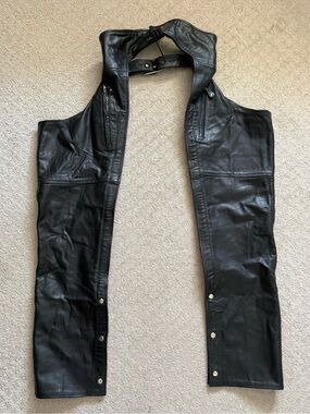 Stonehead Black Leather Chaps Motorcycle Moto Biker Bikercore Festival Harley S